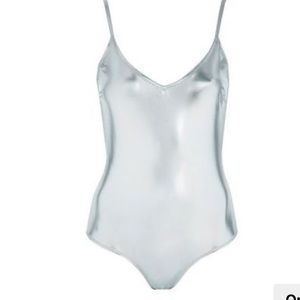 Silver metallic low-back swimsuit